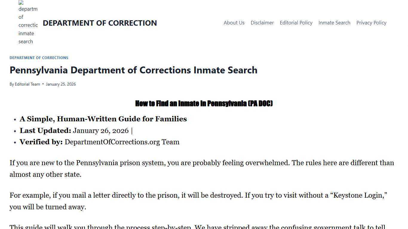Pennsylvania Department of Corrections Inmate Search